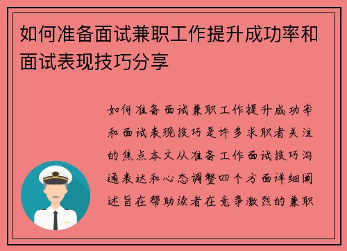 如何准备面试兼职工作提升成功率和面试表现技巧分享